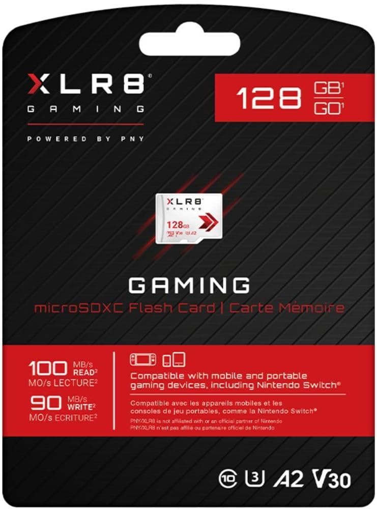 PNY بطاقة ذاكرة microSDXC سعة 128 جيجابايت XLR8 للألعاب - 100 ميجابايت/ثانية، UHS-I، 4K UHD، Full HD، U3، V30، A2 - micro SD لألعاب الكونسول المحمولة على نينتندو سويتش، ستيم ديك، الهواتف الذكية والأجهزة اللوحية - Image 3